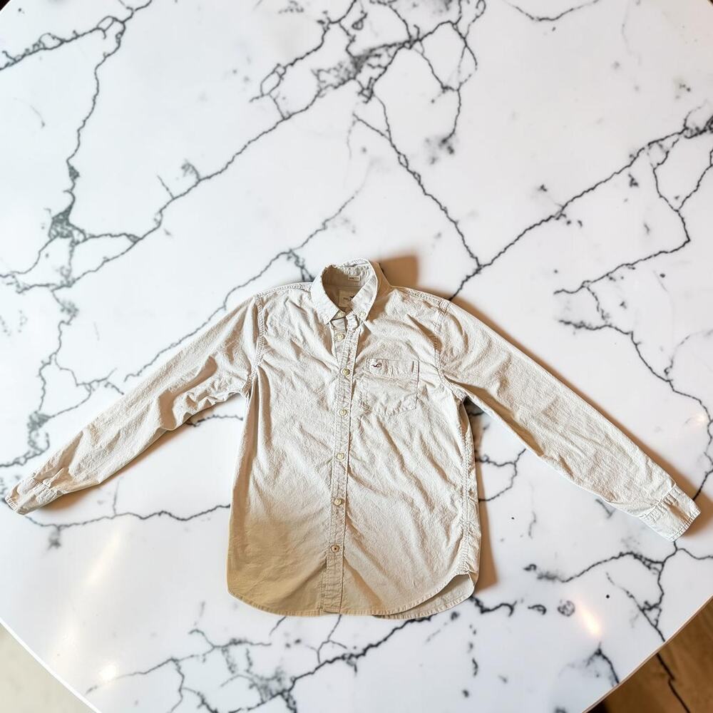 Hollister Men's Small Beige Stretch Oxford Button Down Long Sleeve Shirt